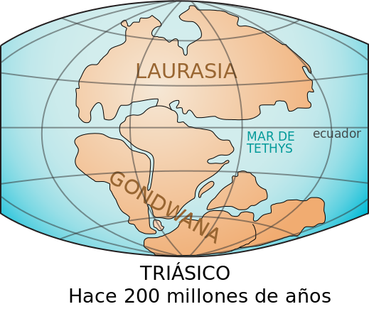 Mapa de la Tierra durante el Triásico