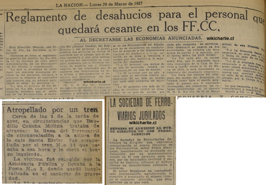 Recopilación de artículos de Ferrocarriles aparecidos en el Diario la Nación del 28 de marzo de 1927.