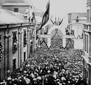Regreso de los soldados tras fin Guerra del Pacífico en Valparaíso en 1884.
