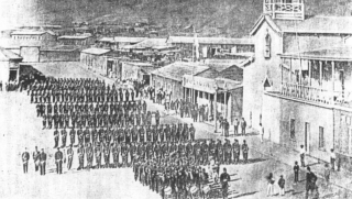 Batallón 3ro de linea del Ejército de Chile, entrando a Antofagasta en 1879