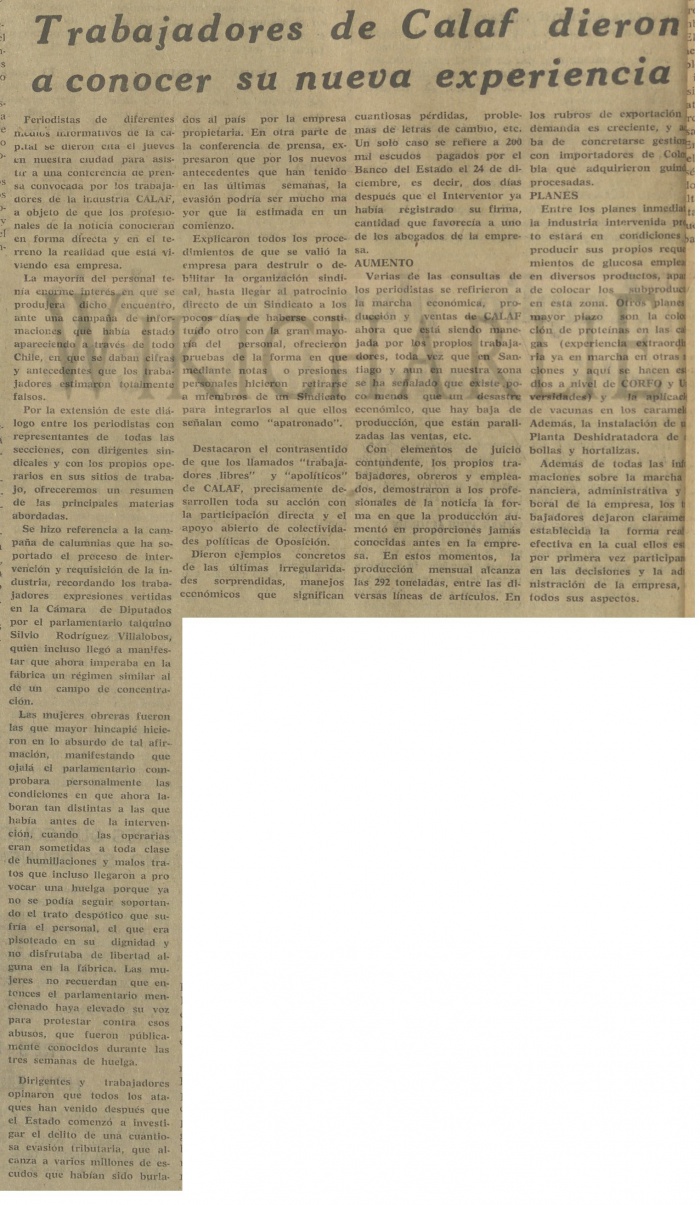  Artículo sobre Calaf, aparecido en el diario La Mañana de Talca el 25 de marzo de 1972.