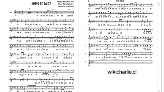 Linea Melodica del Himno de Talca del autor M.A. Ducci.