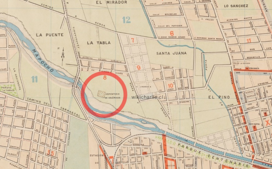 El Cementerio de Coléricos aún en el mapa de Santiago en 1911